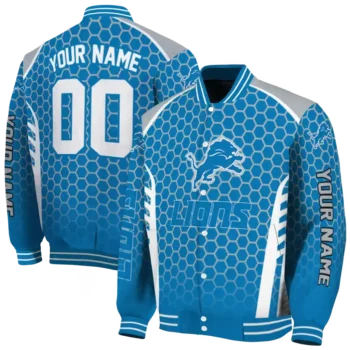 personalized detroit lions hexagon grid blue varsity jacket fashion forward.webp