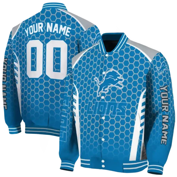 personalized detroit lions hexagon grid blue varsity jacket fashion forward.webp