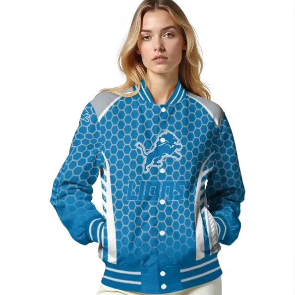 personalized detroit lions hexagon grid blue varsity jacket latest model.webp