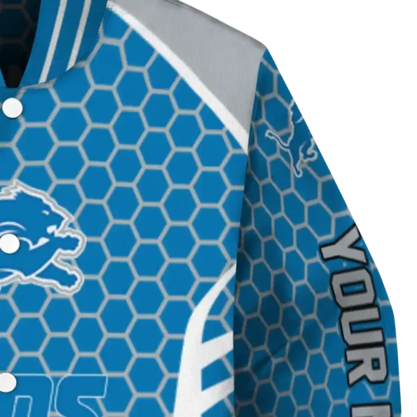 personalized detroit lions hexagon grid blue varsity jacket premium grade.webp