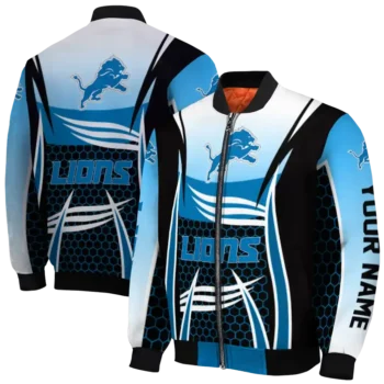 personalized detroit lions mesh effect blue black bomber jacket fashion forward