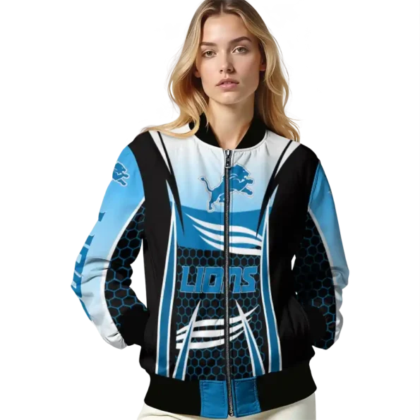 personalized detroit lions mesh effect blue black bomber jacket latest model