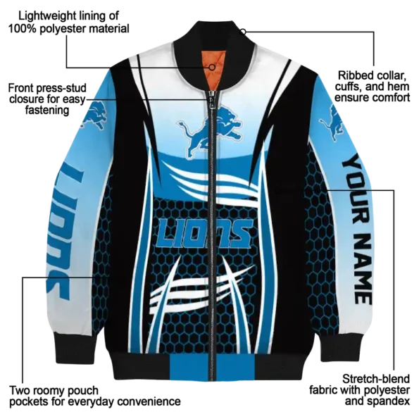 personalized detroit lions mesh effect blue black bomber jacket new arrival