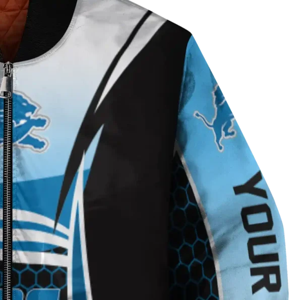 personalized detroit lions mesh effect blue black bomber jacket premium grade
