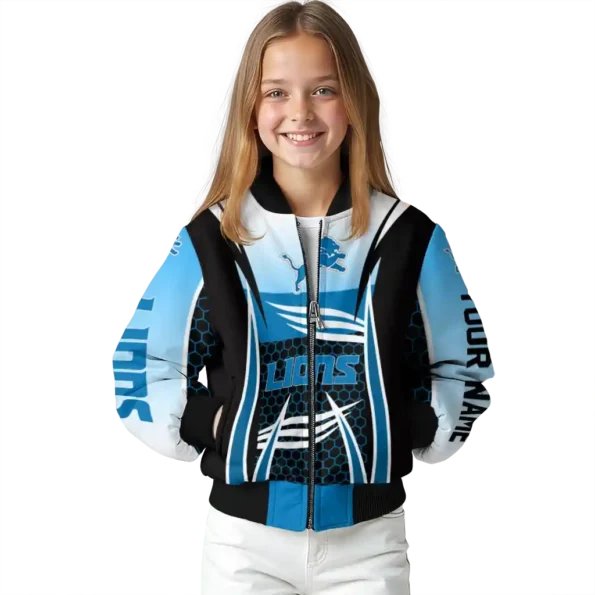 personalized detroit lions mesh effect blue black bomber jacket top rated