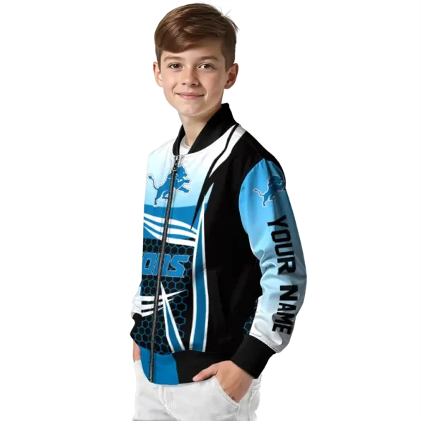 personalized detroit lions mesh effect blue black bomber jacket trendy