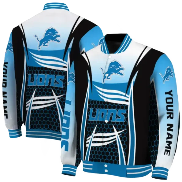 personalized detroit lions mesh effect blue black varsity jacket fashion forward.webp