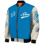 personalized detroit lions razorback outline blue nude bomber jacket best selling