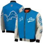 personalized detroit lions razorback outline blue nude bomber jacket best selling