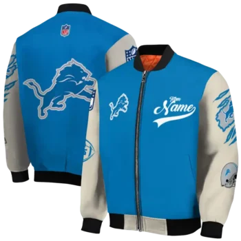 personalized detroit lions razorback outline blue nude bomber jacket fashion forward
