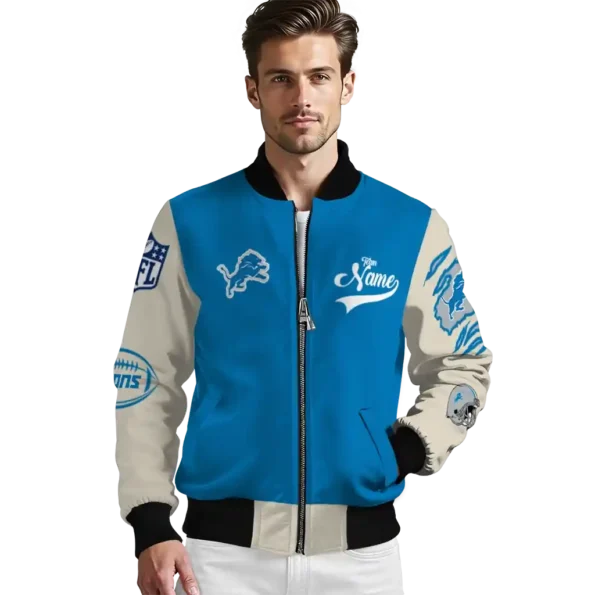 personalized detroit lions razorback outline blue nude bomber jacket high quality