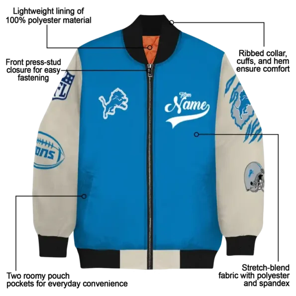 personalized detroit lions razorback outline blue nude bomber jacket new arrival