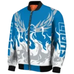 personalized detroit lions winged blaze blue white bomber jacket best selling