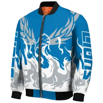 personalized detroit lions winged blaze blue white bomber jacket best selling
