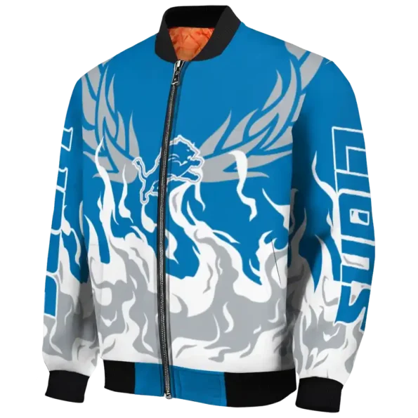 personalized detroit lions winged blaze blue white bomber jacket best selling