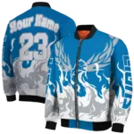 personalized detroit lions winged blaze blue white bomber jacket best selling