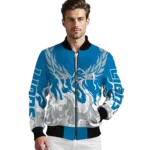 personalized detroit lions winged blaze blue white bomber jacket best selling