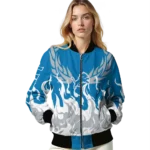 personalized detroit lions winged blaze blue white bomber jacket best selling