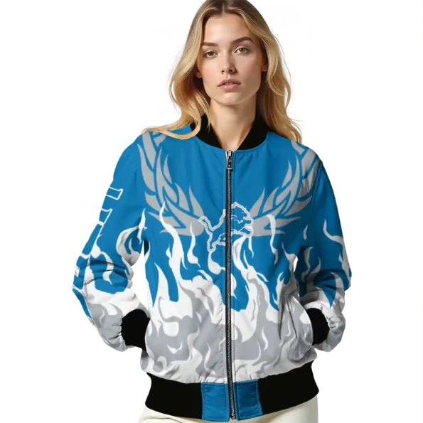personalized detroit lions winged blaze blue white bomber jacket latest model