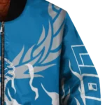 personalized detroit lions winged blaze blue white bomber jacket best selling