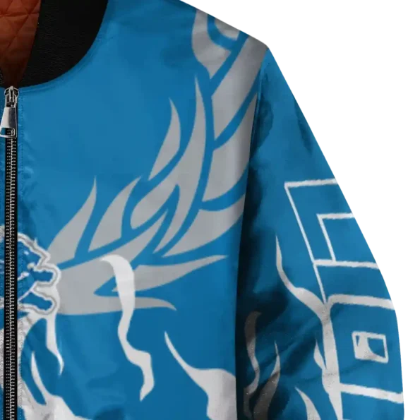 personalized detroit lions winged blaze blue white bomber jacket premium grade