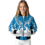 personalized detroit lions winged blaze blue white bomber jacket best selling