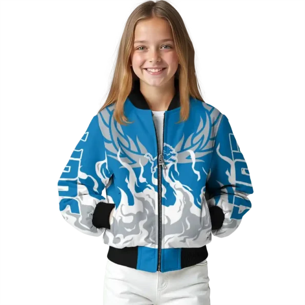personalized detroit lions winged blaze blue white bomber jacket top rated