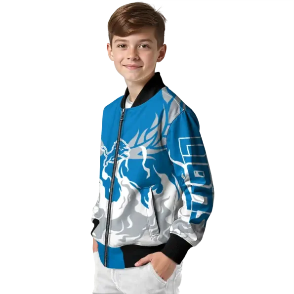 personalized detroit lions winged blaze blue white bomber jacket trendy