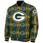 personalized green bay packers bolt stripe green varsity jacket best selling.webp