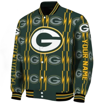 personalized green bay packers bolt stripe green varsity jacket best selling.webp