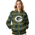personalized green bay packers bolt stripe green varsity jacket best selling.webp