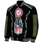 personalized green bay packers claw blood green black varsity jacket best selling.webp