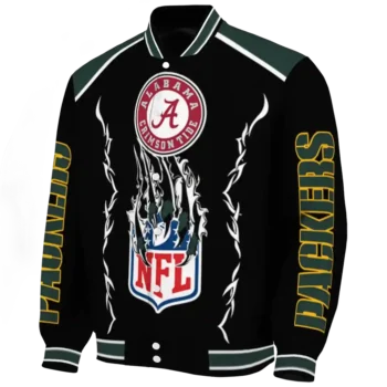 personalized green bay packers claw blood green black varsity jacket best selling.webp