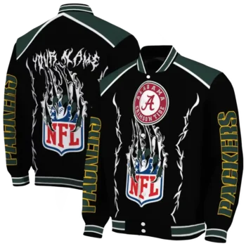 personalized green bay packers claw blood green black varsity jacket fashion forward.webp
