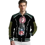 personalized green bay packers claw blood green black varsity jacket best selling.webp