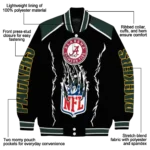 personalized green bay packers claw blood green black varsity jacket best selling.webp