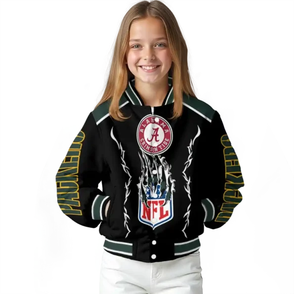 personalized green bay packers claw blood green black varsity jacket top rated.webp