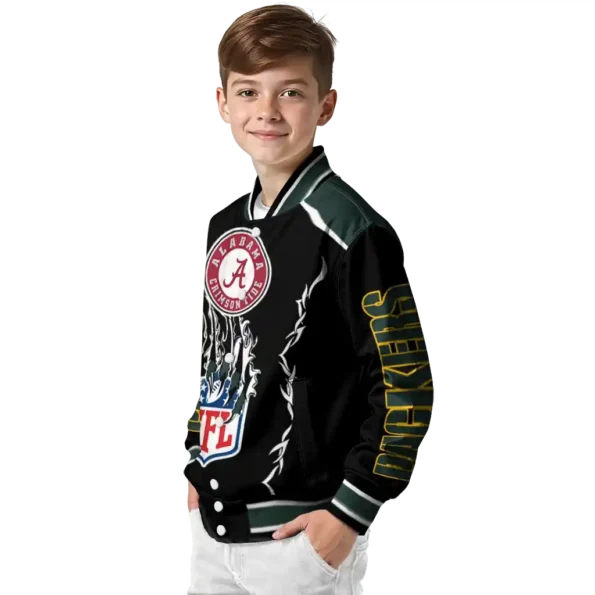 personalized green bay packers claw blood green black varsity jacket trendy.webp
