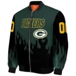 personalized green bay packers flame border green black bomber jacket best selling