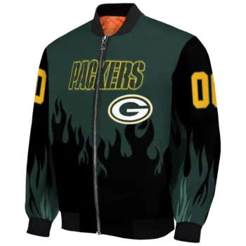 personalized green bay packers flame border green black bomber jacket best selling
