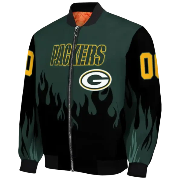 personalized green bay packers flame border green black bomber jacket best selling