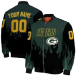 personalized green bay packers flame border green black bomber jacket best selling
