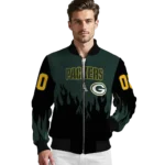 personalized green bay packers flame border green black bomber jacket best selling
