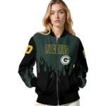 personalized green bay packers flame border green black bomber jacket best selling