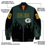 personalized green bay packers flame border green black bomber jacket best selling