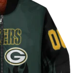 personalized green bay packers flame border green black bomber jacket best selling