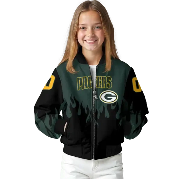 personalized green bay packers flame border green black bomber jacket top rated