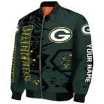 personalized green bay packers hexagon cluster green black bomber jacket best selling