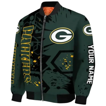 personalized green bay packers hexagon cluster green black bomber jacket best selling
