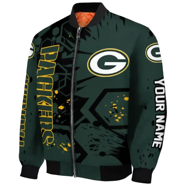 personalized green bay packers hexagon cluster green black bomber jacket best selling